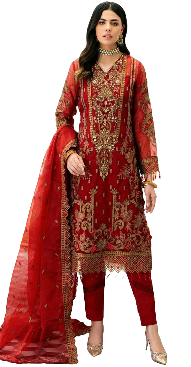 Shubhkrita Fox Georgette Ladies Unstitched Suit With Embroidery