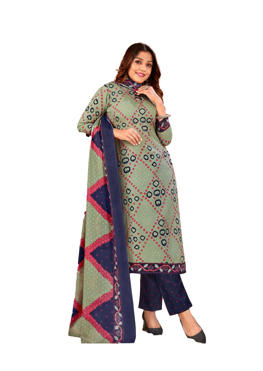 Shubhkrita Women Bandhani Printed Cotton Multicolor Unstitched Salwar Suit