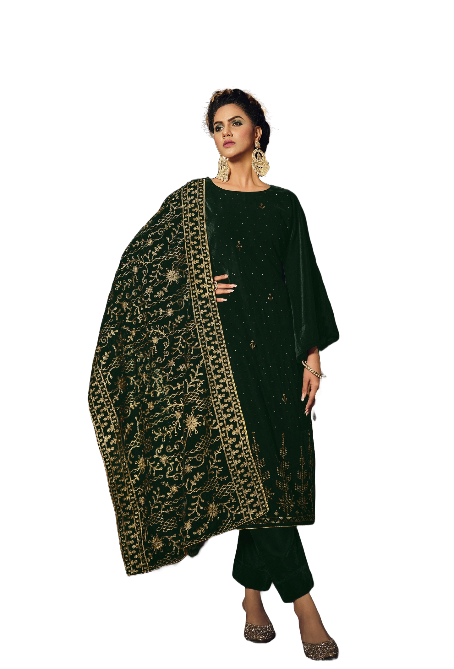 Shubhkrita Women Unstitched Warm Winter Velvet Salwar Suit With Swarovski Work