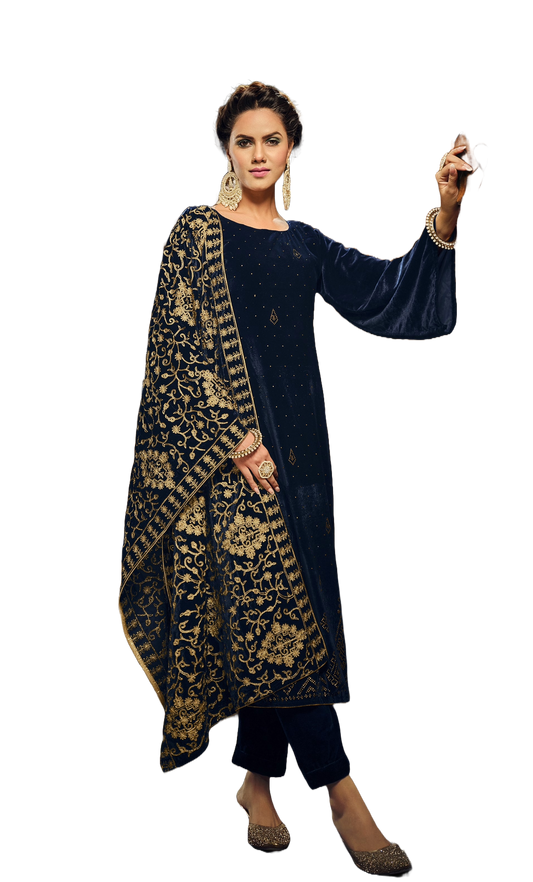 Shubhkrita Women Unstitched Warm Winter Velvet Salwar Suit With Swarovski Work