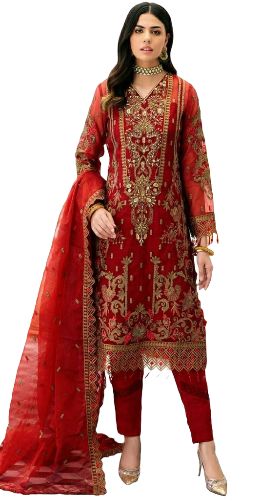 Shubhkrita Fox Georgette Ladies Unstitched Suit With Embroidery