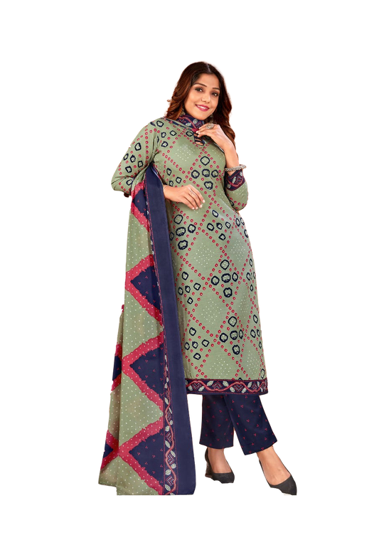 Shubhkrita Women Bandhani Printed Cotton Multicolor Unstitched Salwar Suit